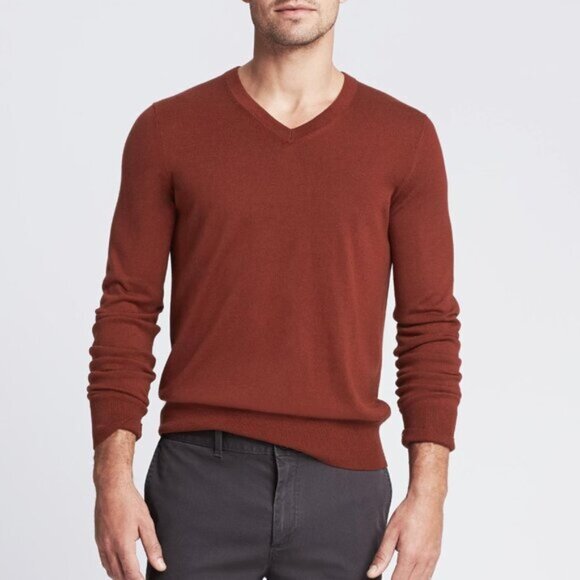 Banana Republic Luxury Blend Silk Cotton Cashmere V-Neck Sweater Orange size L - Picture 1 of 13